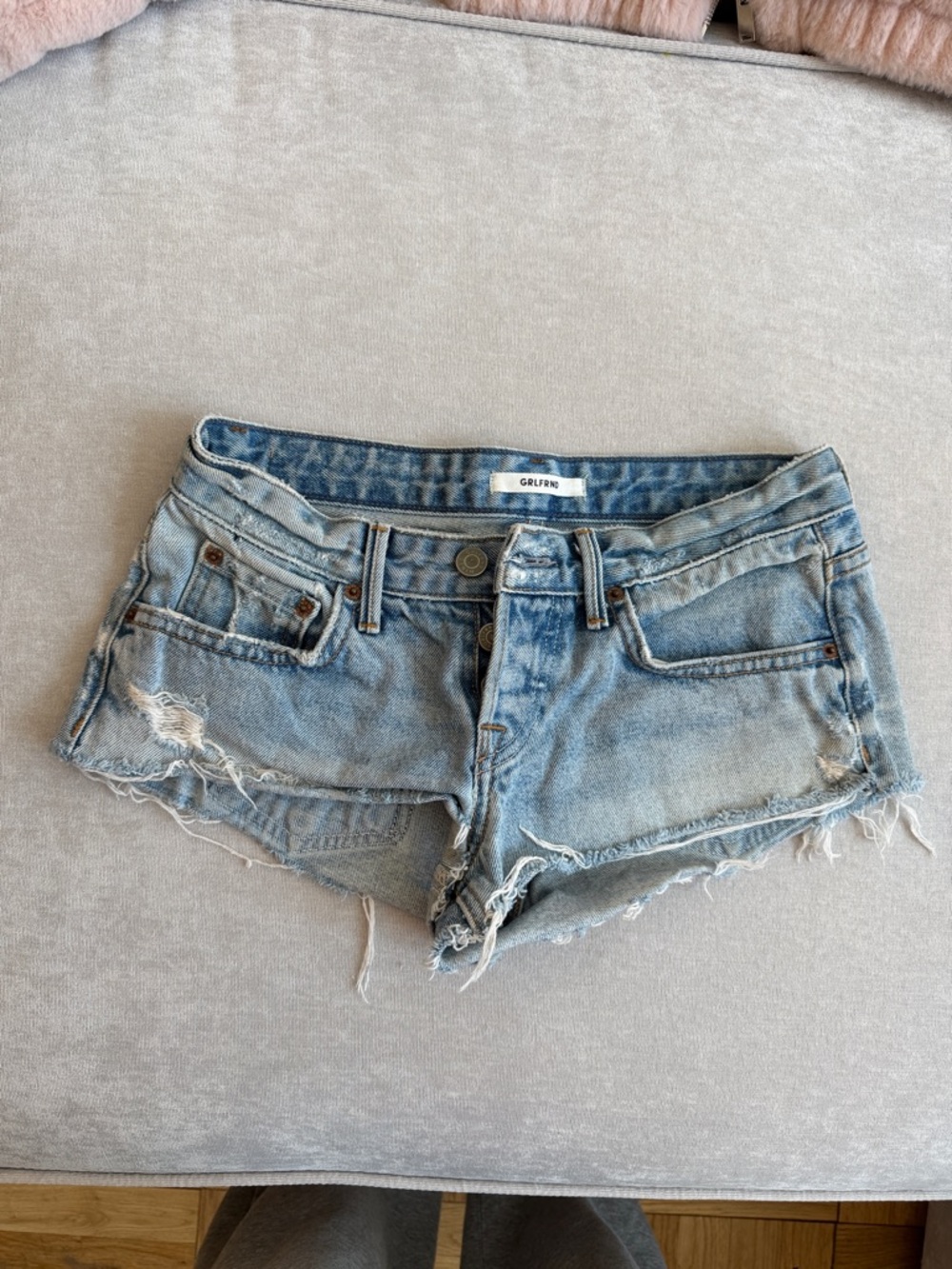 GRLFRND Light Wash Distressed Denim Cutoff Shorts
